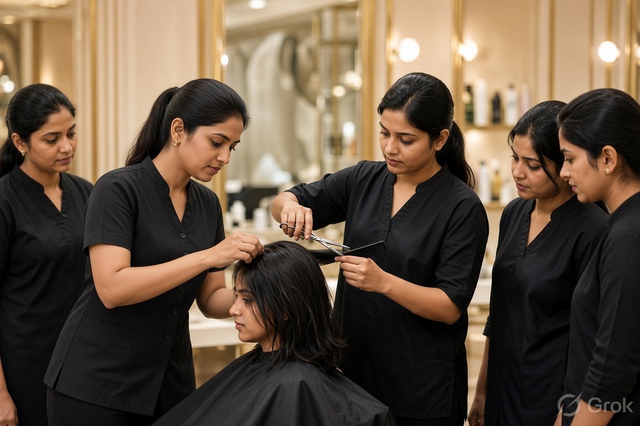 Hair styling and cutting training at Michels Academy